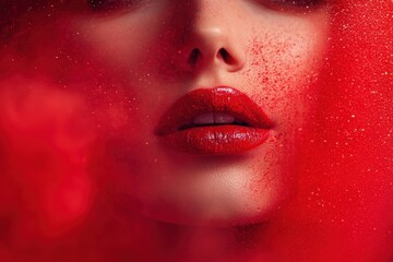 Fototapeta premium Red Glitter Envelops a Womans Sensual Lips
