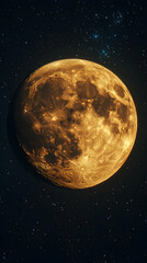 Fototapeta premium A large, orange moon dominates a dark night sky filled with stars.