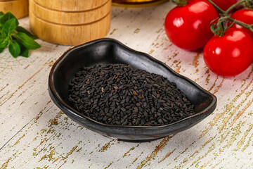 Black sesame seeds in the bowl