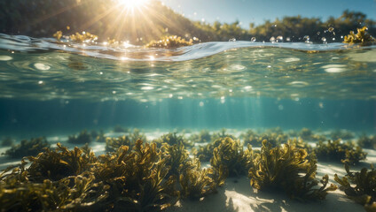 Obraz premium The Sun's Warm Rays Gently Illuminate Swaying Grass in a Serene Landscape