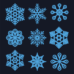 Extreme close up of snowflake on Deep blue background, structure and natural pattern