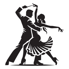 Bachata Silhouette Vector Illustration, Solid White Background.