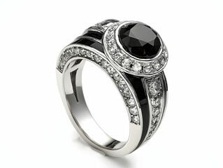 Elegant Black and White Diamond Ring Illustration