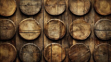 Rustic wooden circles display workshop setting high-quality close-up natural environment artistic perspective