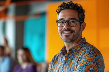 Charismatic team leader engages audience during impactful presentation