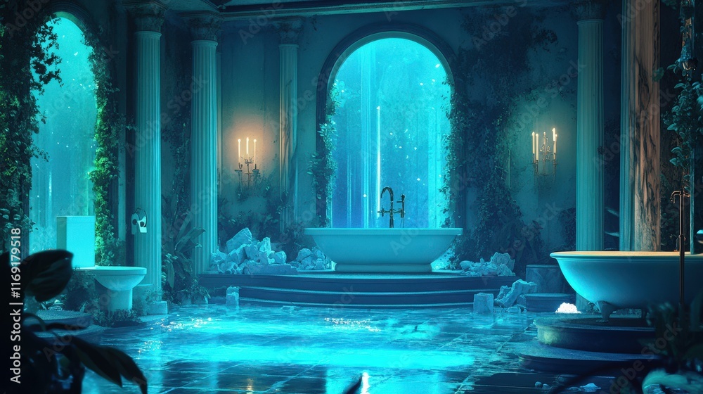 Poster Enchanting Underwater Bathroom with Classical Architecture