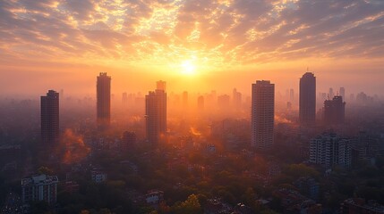 Obraz premium Stunning Skyline View of a Bustling City at Sunrise
