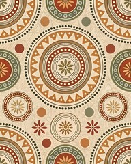 Repeating Pattern of Abstract Tribal Circles: A Geometric and Ethnic Design