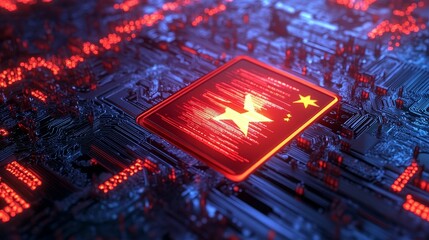 Glowing circuit board displays star symbol.