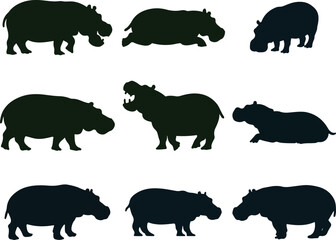 Fototapeta premium Collection of Hippopotamus Silhouette Vector Illustration