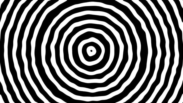 black and white optical illusion effect with hand drawn animated radial circle shapes. Monochrome Like target wavy effect