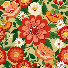Colorful ornate flowers seamless pattern. Vector illustration.