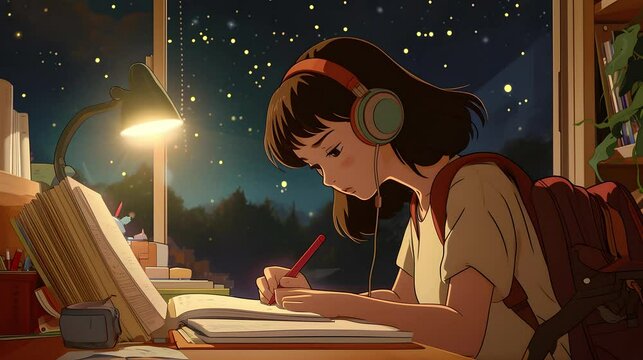 Study girl animation lofi background