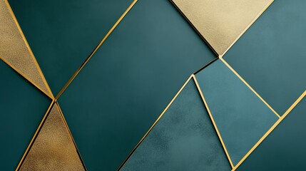 Abstract geometric design featuring teal and gold elements.