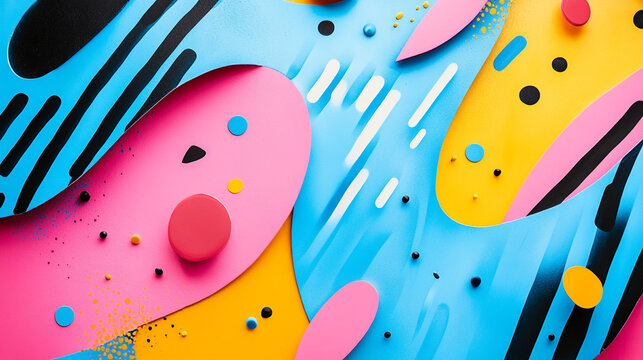 Colorful abstract shapes create a vibrant composition in a playful design setting