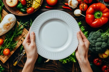 A person is holding a white plate with a vegetable on it