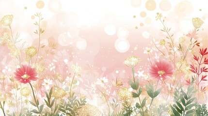 Pastel Floral Dream A Soft Focus Background of Spring Wildflowers, Glitter And Bokeh