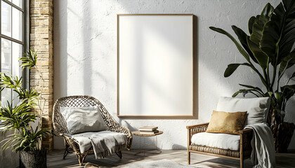 Modern Living Room 3D Illustration: Blank Canvas Mockup