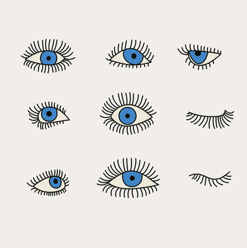 Blue Eyes and Lashes on white Background
