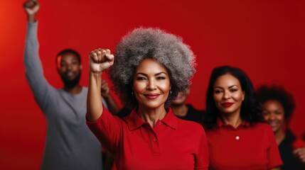 International Women's Day 2025 banner with copy space. 8 march. IWD Campaign 2025 slogan AccelerateAction. Abstract multicultural female of different age and races showing strength in their hand. 