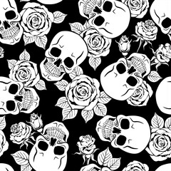 skulls and roses.Seamless pattern. Texture for fabric, wrapping, wallpaper. Decorative print. Vector illustration