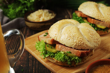 Leberkaessemmel sandwich - traditional fast food snack in Germany