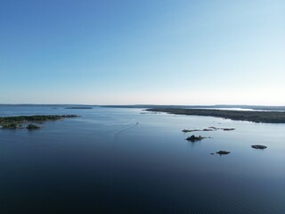 Aerial View of Georgian Bay with Serene Waters, Scattered Islands, and Clear Blue Sky
