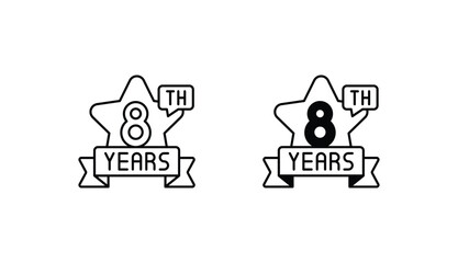 8th year icon design with white background stock illustration