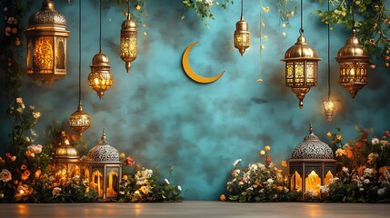 Obraz premium Illuminated Moroccan Lanterns and Floral Decorations