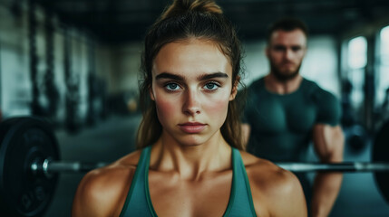 Focused athlete lifting weights in a gym setting