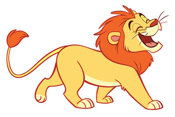 A cheerful watercolor vector of a cartoon lion with a playful expression, featuring vibrant orange and yellow tones, isolated on a white background