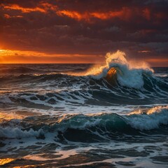 Naklejka premium Leonardo_Kino_XL_Ocean_Sunset_Majesty_Waves_crashing_under_a_f_0