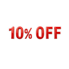 Fototapeta premium Red 10 Percent Off Sale Glossy 3D Text Black Background