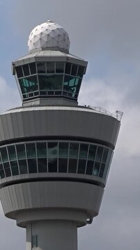 airport control tower (atc) structure vital for managing controlling air traffic operations static shot view atc aviation flight management 