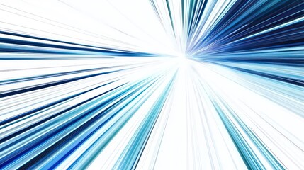 Fototapeta premium Abstract blue and white light rays converging to a bright center, creating a dynamic speed and energy effect.