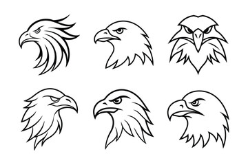 Set of  Eagle Head line art Vector Illustrations - High Quality White Background