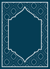 Islamic arabic culture frame decoration. Islam blue background ornament template. Vector stock