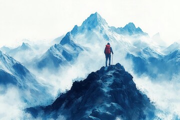 white background featuring an animated illustration of a person climbing uphill on a rugged mountain path symbolizing perseverance and determination in a visually engaging style