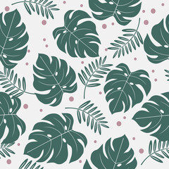 Tropical leaves seamless pattern. Monstera leaf background. Perfect for fabrics, textile, wallpaper, and decor. 