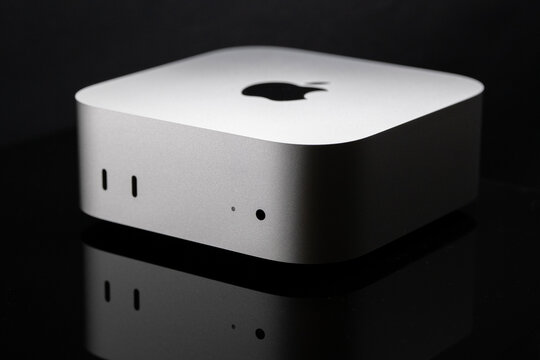 Istanbul - Turkey - 01 06 2025: Apple Mac Mini M4 Processor New Case Close up Surface Details and Ports