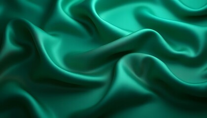 Fototapeta premium Emerald Green Silk Fabric with Soft Folds and Smooth Texture