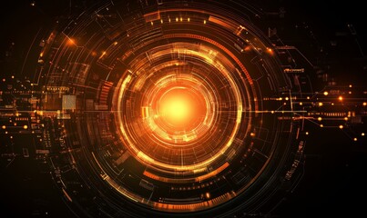Fototapeta premium Abstract digital design featuring a glowing central orb and intricate circular patterns.