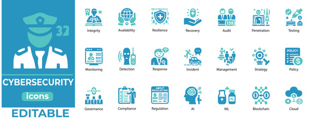 Cybersecurity Icon Pack  Editable vectors for data protection, encryption, firewalls, threat detection, and online safety