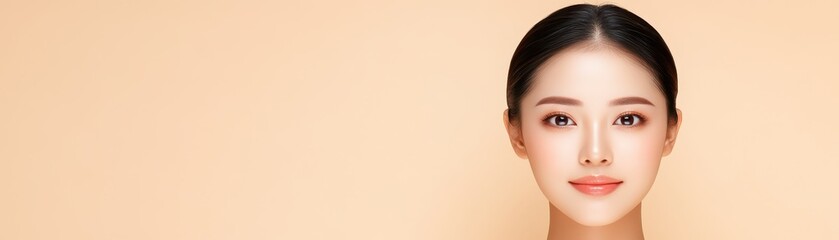Fototapeta premium Captivating portrait, woman with vibrant pink lipstick and sleek black hair portrait