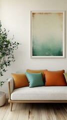 Modern Abstract Art Piece with Beige Sofa