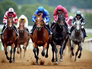Riders compete on horses in races to determine who will win.