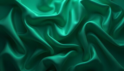Fototapeta premium Emerald Green Silk Fabric with Soft Folds and Smooth Texture