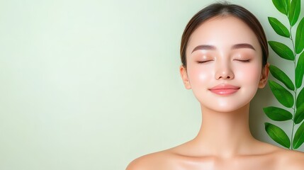 Woman with green leaf, a serene portrait embracing nature's beauty