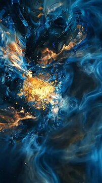 A morphing cosmic explosion of glowing blue and golden lights represents energy, transformation, and the infinite.