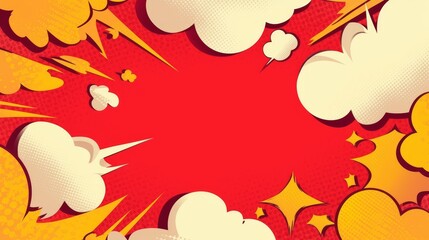 Comic Book Speech Bubbles Exploding on Red Background.